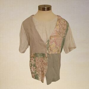 90s Patchwork Layered Blouse Women Medium Tie Back Detachable Tank Top V Neck